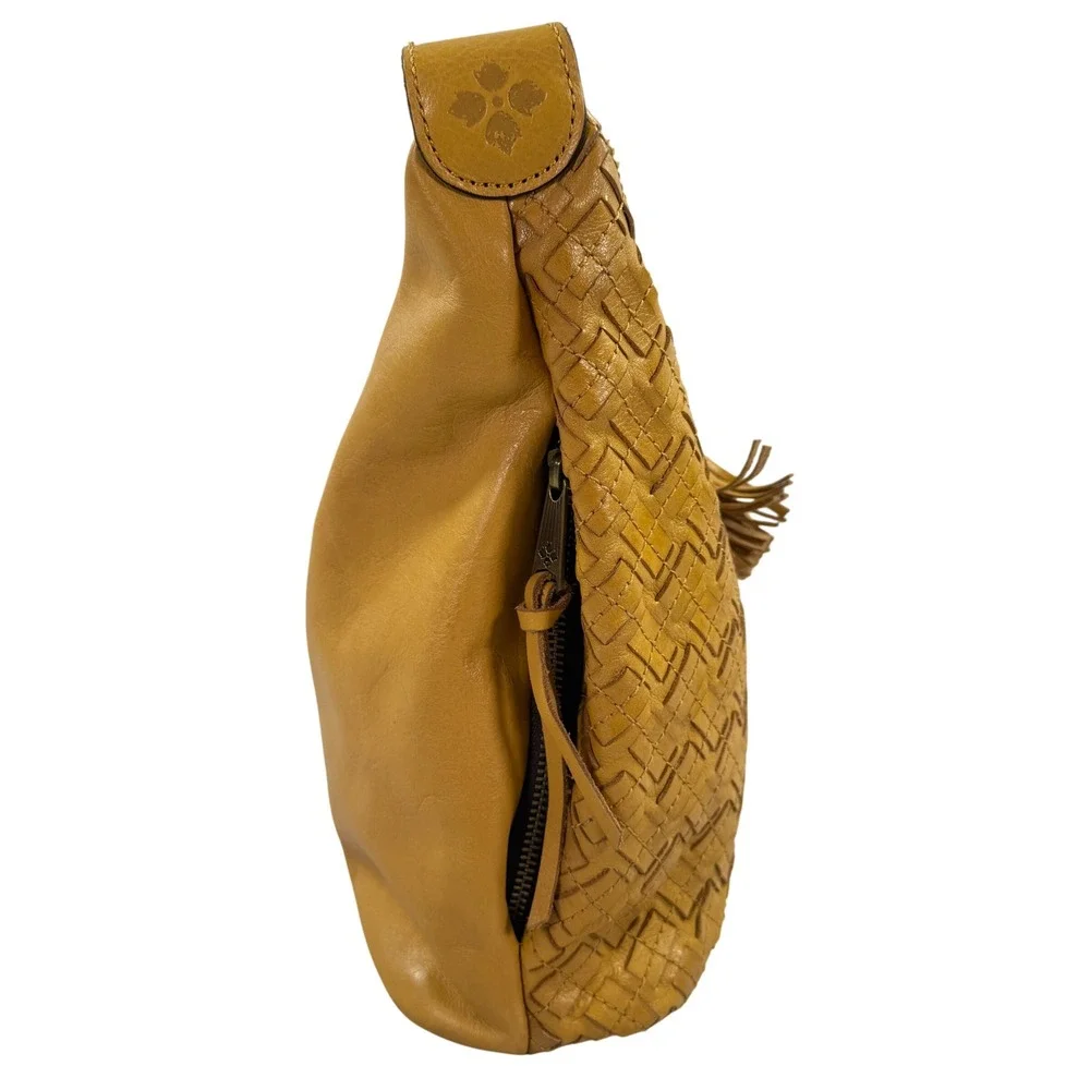 Patricia Nash Maissana Hobo Mustard Yellow Braided Stitch Leather Bag‎